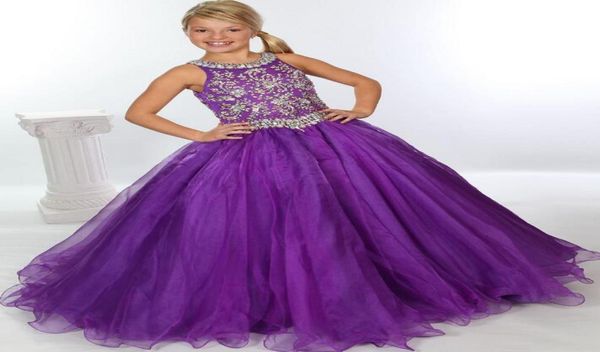 Boncuklu Kristaller Mor Organza Kızlar Pageant Elbiseler 2021 Rhinestones Balo Gown Çiçek Kızlar Elbiseler Küçük Çocuklar Doğum Günü resmi P3385239