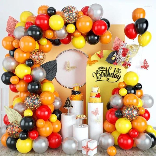 Decoração de festa bebê macaron laranja látex balões guirlanda arco amarelo preto bolas vermelhas chuveiro de casamento garoto de aniversário