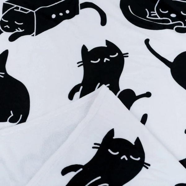 Kawaii Black Cat Decke - süße Katzenlebensthema Flanell Kinder werfen Decke super weiches gemütliches Plush Kitty Decke - am meisten