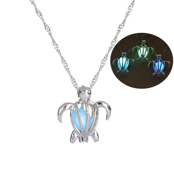 Colares de pingentes Tartaruga de 3 cores Luminous colar fêmea animal oco de milho de milho de milho pingente de colar de prata de prata