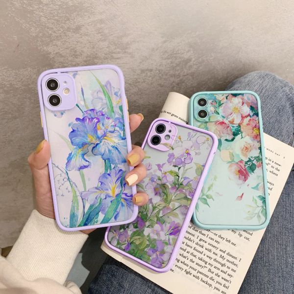 Caixa de telefone de flores de folhas vintage para iPhone 15 12 11 13 14 Pro Max Ink Flower para iPhone 8 7 Plus Se2 x Xr XS Tampa à prova de choque