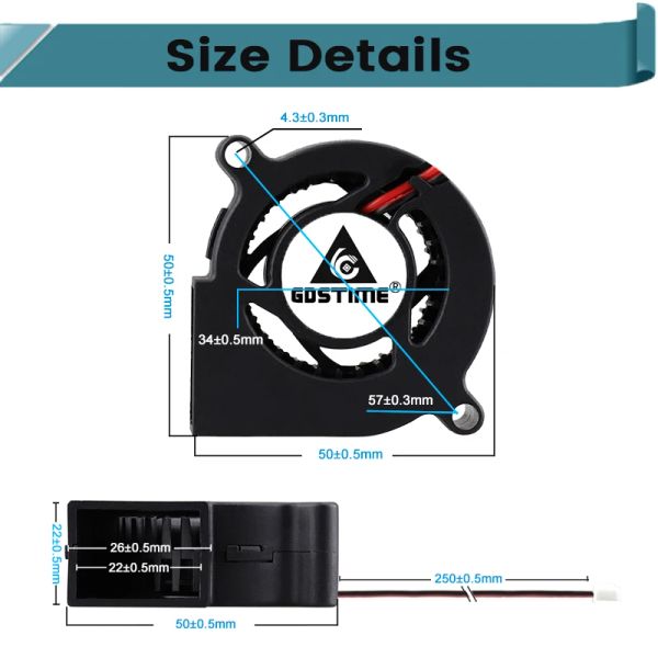 2 pezzi lotto gdstime dc 5v 12v 24v a doppia sfera 5020 ventola radiatore turbo 50mm da 5 mm ventola di raffreddamento a soffiaggio da 50x20 mm ventola di turbina centrifuga