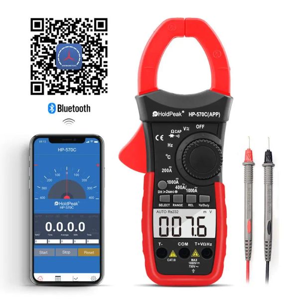 Holdpeak Dijital Kelepçe Ölçer HP-570T-APP 1000A AC/DC Akım Voltaj Kapasitans Sıcaklığı Multimetre Telefon Test Cihazına Bağlantı