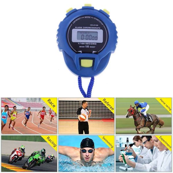 Wasserdichte digitale Stoppuhr Chronograph mit Armband Alarm AM 24H Clock Handheld LCD Sports Stoppuhr Timer