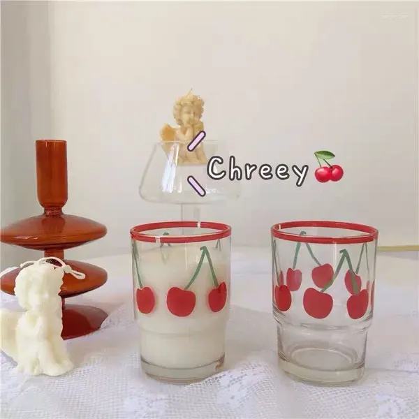 Tagne coreane Ins vintage francese cuore cargo simpatico ciliegia in vetro succo di latte tazza per la colazione acqua