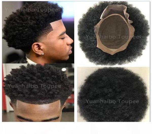 2020 Продажа 6 quot1b remy индийские волосы Afro Curl Hair African American Mens039S Toupee Mono Base с PU около 1533705