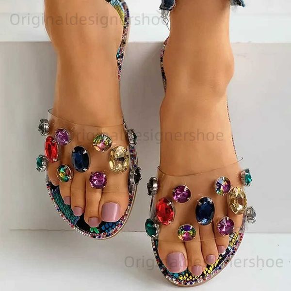 Slippers de verão deslizam mulheres chinelos de moda chinelos de pedras preciosas shornstones de diamante selvagem com sapatos transparentes de pvc ladies t240409