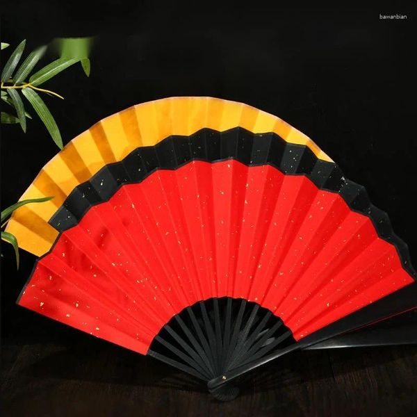 Dekorative Figuren alte Bedeutung rot schwarzes Wachs gefärbt rosa Xuan Papier Klapper Bambus Dekor Party Handstoff Retro Fold Fan Hochzeit Fans