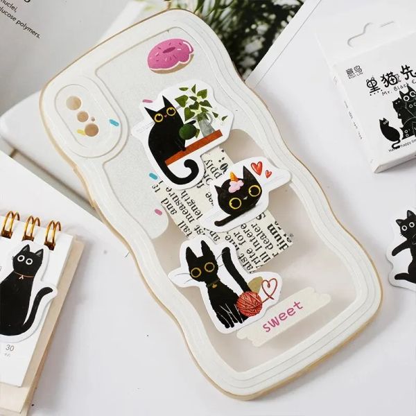 52 folhas/caixa adesivo de gato preto Material auto-adesivo Diy Manual Álbum Foto de Fechamento Envelope Sticker