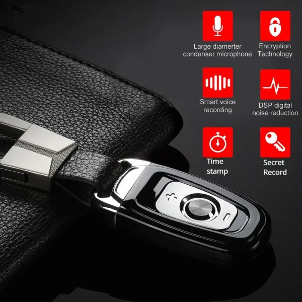 Chave de carros de carros Mini gravador de voz Inteligente Redução de ruído Micro Audio Professional Digital Flash Drive portátil Secret Ditaphone