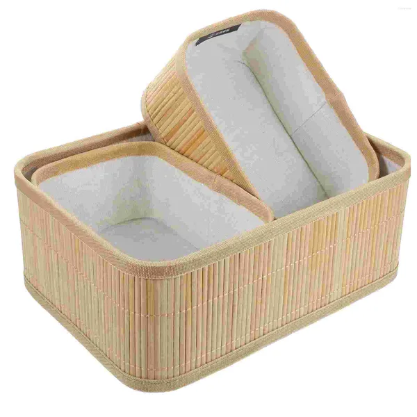 Garrafas de armazenamento 3 PCs Caso de cesta de bambu Caso Roupas reutilizáveis Gerpestres de recipiente de recipiente para retange doméstico Retângulo interno Titulares domésticos