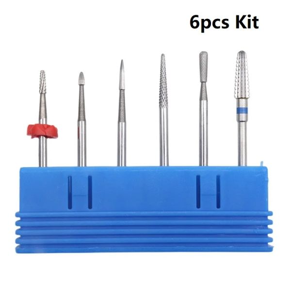 Bit 6pcs kit 2way argento pro interi in carbone in carbone per trapano unghie pezzi per trapano elettrico file per trapano elettrico