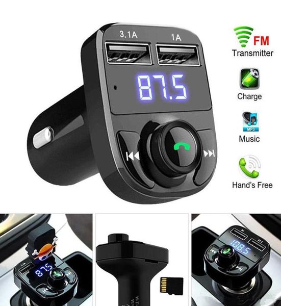 X8 Car FM -передатчик Aux Modulator Bluetooth HandsFree O -приемник MP3 Player 3.1a Quick Charge Dual USB с Box Package2971851