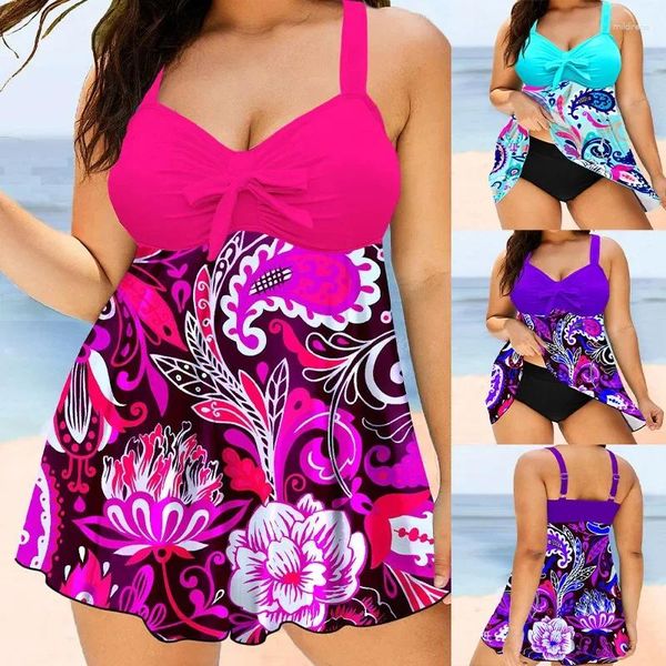 Kadın Mayo Plus Boyut 5xl Kadınlar Floral Tankini Karın Kontrolü Retro Baskılı Mayo İki Parçalı Mayo Takım