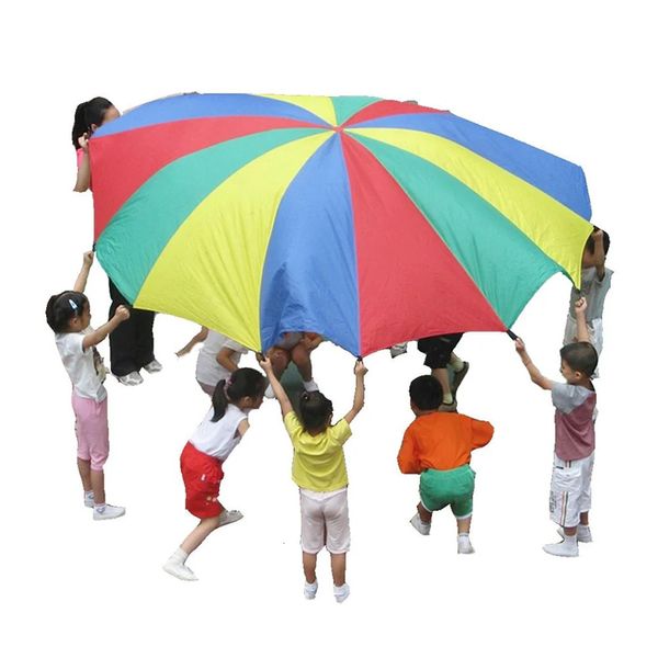 2-3m diâmetro ao ar livre Rainbow Umbrella Parachute Kids Cooperative Games Playground Kindergarten Fun Sports Equipe 240408