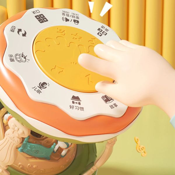 Babymusikspielzeug für Karussell Rotary Projector Hand Drum Infant Montessori Frühes Bildungss singen sensorisches Spielzeug Kleinkind Geschenk 1-3 Jahre