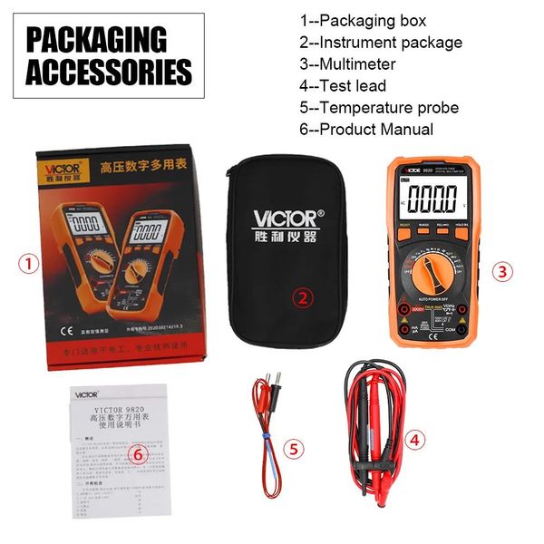 Victor 9820 2000V Hochspannung Digitales Multimeter für Mine AC DC Voltmeter True RMS Resistance Capacitor Tester Frequenzmesser