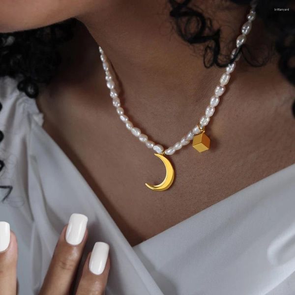 Colares pendentes Colar de pérolas de moda de verão Moda feminina de aço inoxidável feminino Prazado de ouro