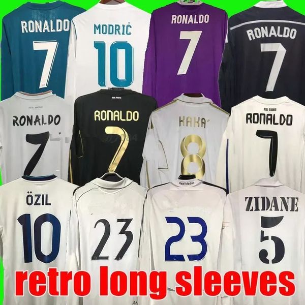 Retro -Fußball -Trikot -Langarm -Fußballhemden Guti Ramos Seedorf Carlos 10 11 12 13 14 15 16 17 Zidane Raul 00 01 02 03 04 05 06 07 Finale Kaka 666