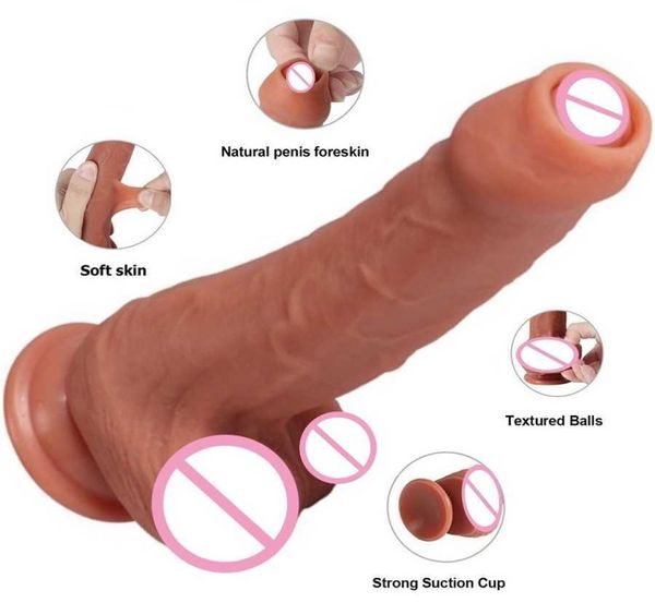 Dildo realista do prepúcio com as mãos de sucção Hands Tocam Dual em camadas Silicone Gspot Anal Dildos feminino Anal vaginal 210622898256