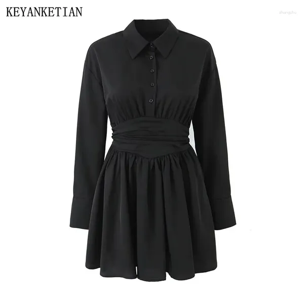 Повседневные платья Keyanketian 2024 запуск женский плиссированный слабый дизайн -дизайн Springdress Spring Stylish Simply -Side Long Dlice