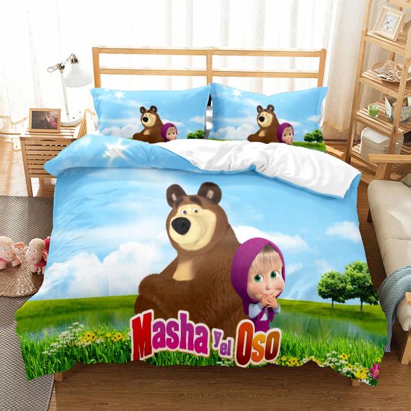 Mädchen und Bear Bettdecke UK Single King King US Twin Full Queen Size Bett Leinen Set