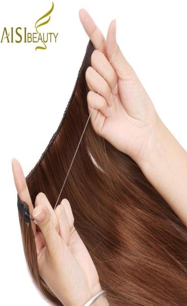 Perucas sintéticas Aisi Beauty Invisible Wire sem clipes em cabelo de peixe secreto linha de peças de cabelo sedoso e reto real5875201