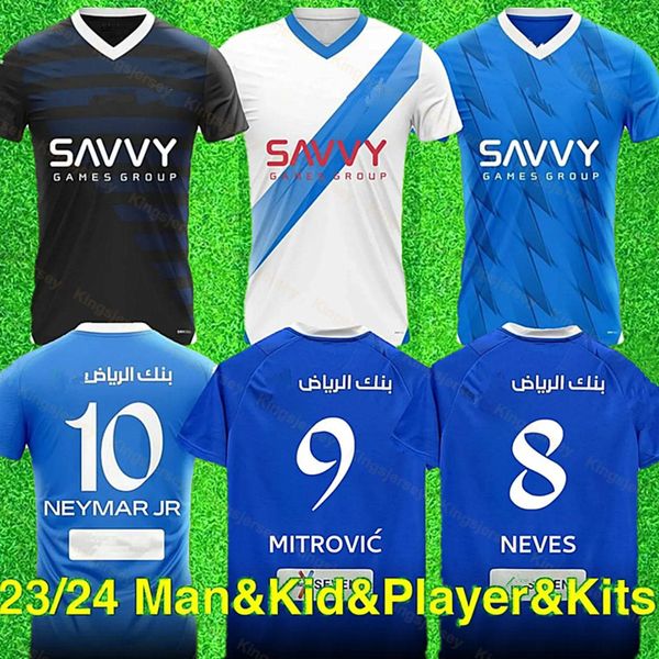 23 24 Neymar Jr Mitrovic Al Hilal Saudi Soccer Maglie 2023 2024 Neves Sergej Salem Shirt calcistica Malcom Terza 3a Maglie Abdullah Men Kit Kit Set uniforms