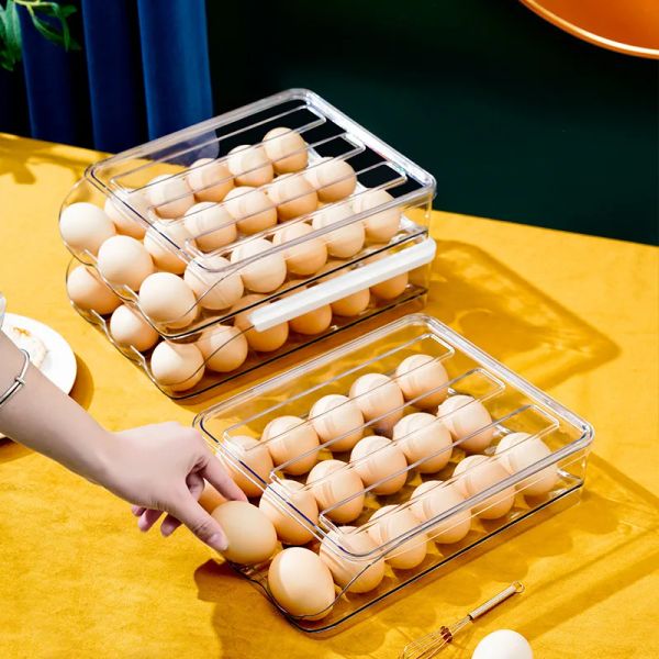 Automatische Rolling Egg Box Multi-Layer-Rackhalter für Kühlschrank Frischwachtbox Eierkorb Aufbewahrungsbehälter Küche Organisatoren