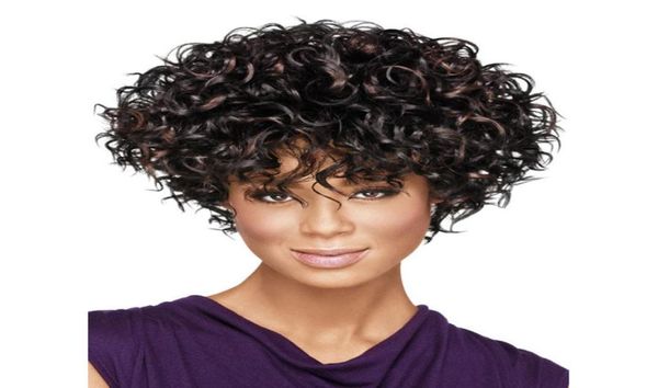 Woodfestival Afro Kinky Curly Perücken hitzebeständige Faser Kurzbraune Perücken Ombre Afroamerikaner Synthetisches Haar Frauen 7634875