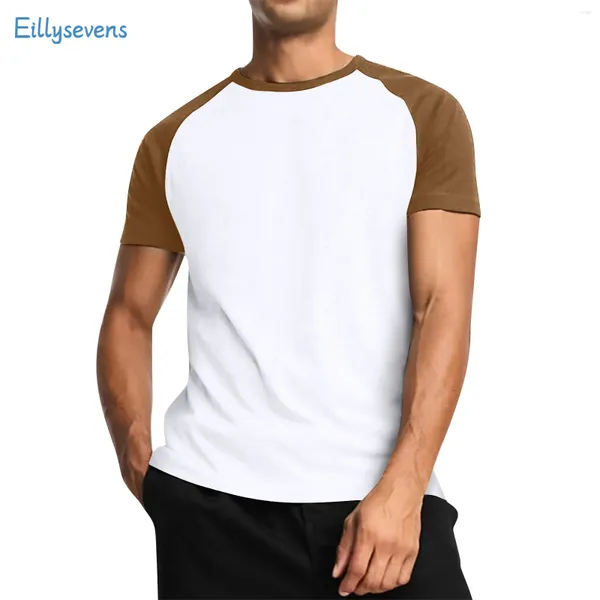 Camiseta masculina camisetas de verão diariamente simples causal tampas curtas de manga costura colorida color de gola raglan mangas básicas de encaixe básico