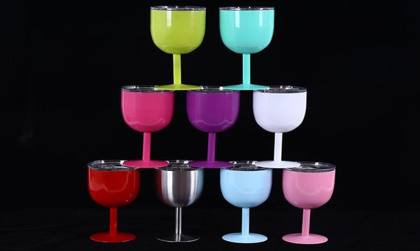 10 Unzen Weinglas Edelstahl Bechergläser Doppelwand Ice Drink Vakuum isoliertes Becher mit Deckel nicht zur Klammer 11 Farbe YFA24318669