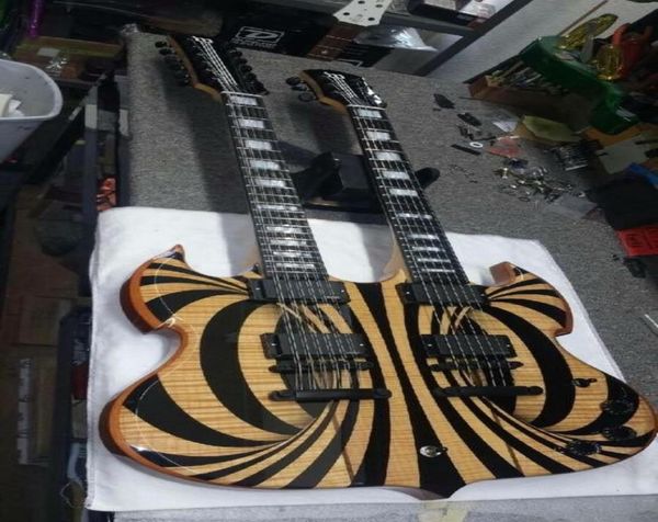 NUOVO WYLDE Audio Barbarian Burbarian Double Neck Electric Guitar 12 6 Stringhe Gloss Yellow Black Behemoth SG Black Hardware2205415