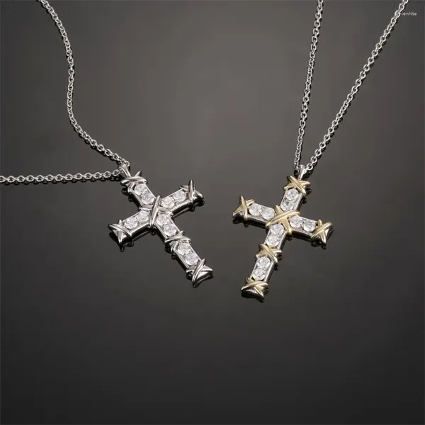 Catene Cross 925 Sterling Silver Zirconia Necklace Women Holiday Gift