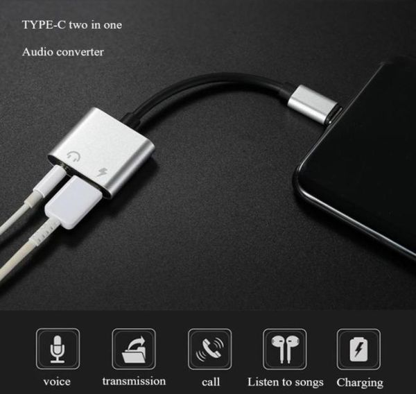 Para o adaptador de carregamento Huawei USB Type-C O 2 em 1 tipo C masculino para fêmea de 3,5 mm de fone de ouvido + conversor de carregamento para xiaomi 64885836