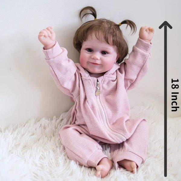 18 Zoll Ganzkörper weiches Silikon Vinyl Maddie Mädchen Reborn Babypuppen Handgemachtes 3D gestrichene Neugeborene Babypuppengeburtstag Geschenke