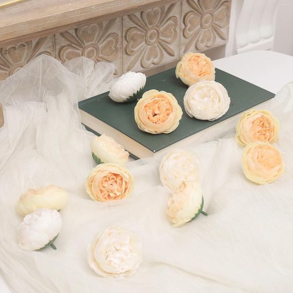 Flores decorativas 5 peça Artificial Silk Peony Flower Head Bouquet Noiva para Vas