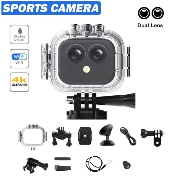 Камеры 4K Mini Action Camera Wi -Fi Dual Len Wireless IP CAM Внешний водонепроницаемый подводной камеру видео рекордер для автомобильного велосипеда