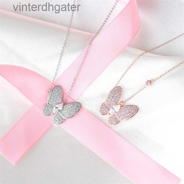 Top Luxury Fine Women Women Designer Colar Colar Butterfly Colar S925 Sterling Prata Verde Rosa Menina Coração Colar Irmãs Super Designer Colar de Cara de Alta Qualidade