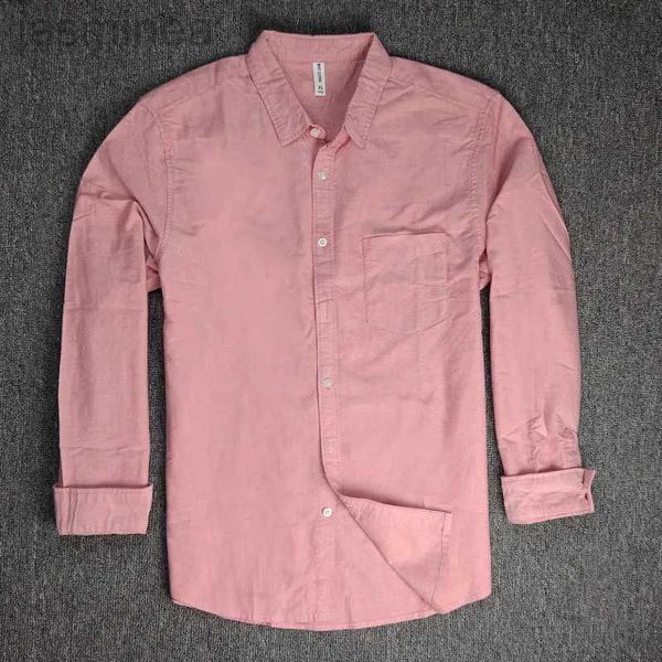 Herren lässige Hemden Amikaji Männlich reines Baumwoll Oxford Hemd Pink Blue Retro einfache farbige Drop -Schulter -Brusttasche Langarm Shirts für Männer 2449