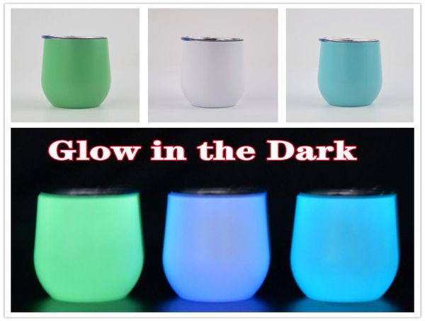 Sublimation Glühen im dunklen 12 -Unzen -Weingläser Eierbecher Luminer Farbe Stahlstahl Doppelvakuum isoliert mit Deckel DIY2425191