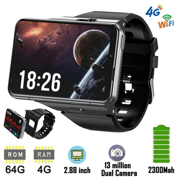 Relógios 4G WiFi Smart Watch 2,88 polegadas HD Screen destacável RAM 4GB ROM 64GB 13MP Câmera 2300mAh Bateria GPS Google Play SmartWatch Man