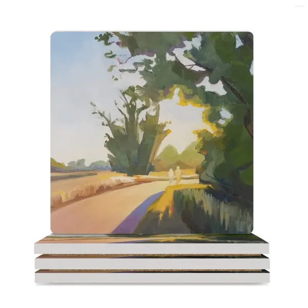 Tapetes de mesa em ilustração de pintura a óleo Ilustração Coasters cerâmica (quadrado) Titulares de xícara de chá de cozinha