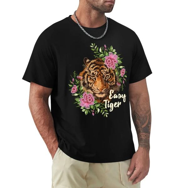 Camisetas fáceis de tigre camisetas camisetas gráficas tops de verão masculino de manga longa masculina