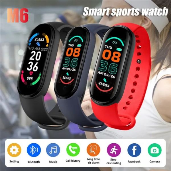 M6 Smart Watch Farbbildschirm Schritt Zählen Sie Multi Sport -Modus -Nachrichten Erinnerung Fotografie Musik Fernbedienung Smart Band