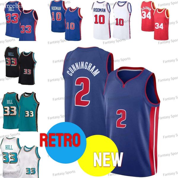 Retro Cade Cunningham Maglie da basket Thomas Dennis Rodman 2 11 10 33 Grant Hill 31 34 55 Reggie Miller Oluwon Red White Vintage Maglie