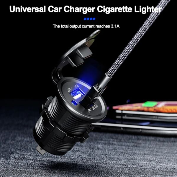 12V Duplo USB Port Car Charger Socket Plug Cigarette Faceletle para barco de celular à prova d'água Adaptador de carregamento de celular à prova d'água