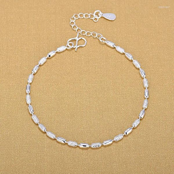 Bracelets de charme 925 Pulseira oval de contas ovais de prata para mulheres joias de casamento SL018