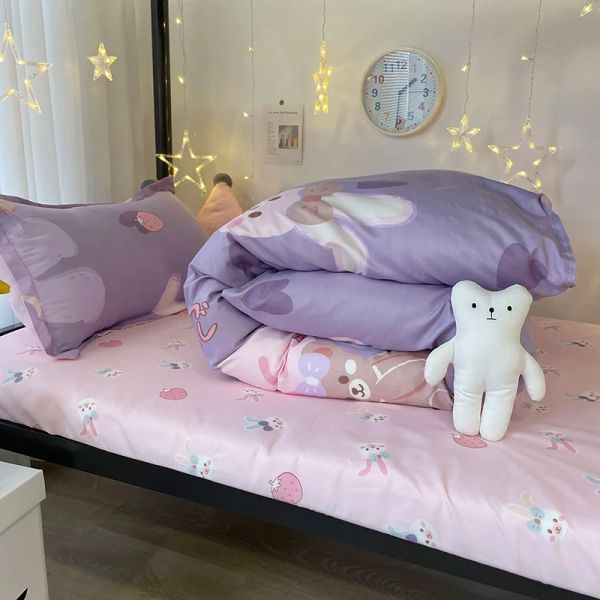 Kawaii con coniglio stampato a letto di biancheria filo floreale coprifera per letti per letti per letti kawaii cover trapunta