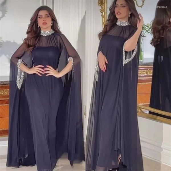 Parti Elbiseleri Suudi Arabistan Zarif Akşam Elbise İki Parça Balo Şifon Yüksek Boyun Orta Doğu Boncukları Resmi Durum